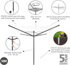 Brabantia Lift-O-Matic Outdoor 4 Arm Clothesline (164 ft/Ø 1.8") Height Adjustable, Folding Clothes Drying Rack + Ground Spike, Cover + Bag of Clothespins (Anthracite)