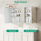 TokeShimi 60 x 32 Medicine Cabinet with Mirror, Assembly Required, Silver Medicine Cabinet for Bathroom, Stepless Adjustable Shelves, DTC Hinge, HD Tempered Glass, Recessed/Surface-Mounted