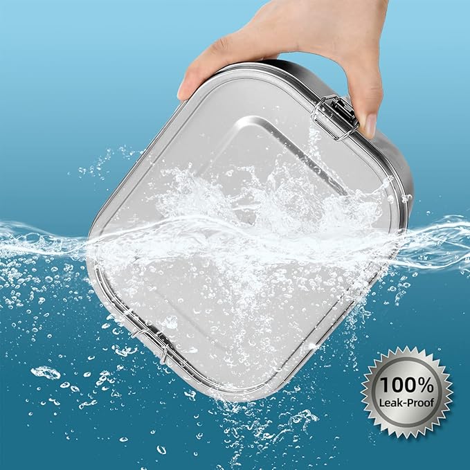 UPTRUST Leak Proof Stainless Steel Lunch Food Container, 1200ML/40oz Large Bento Boxes Metal Lunch Box for Kids or Adults - Lockable Clips Adjustable Divider included