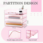 Harloon 4 Tier Acrylic Paper Tray 13 x 9.8 x 3 Inches Stackable Letter Clear Organizer No Need to Assemble Acrylic Paper Organizer File Tray for Office Workspace Desktop Storage (Transparent Pink)