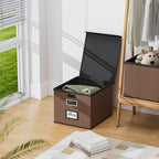 Huolewa File Organizer Boxes with Lids, Collapsible Faux Leather Hanging File Folder Box Organizer with Plastic Slide, Decorative Home/Office Filing System Boxes for File and Folders Storage