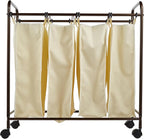 Household Essentials 7173 Rolling Quad Laundry Sorter with Removable Hamper Bags | Antique Bronze Frame