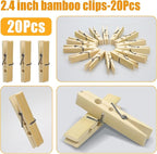Natural Bamboo Clothespins 20-Pack Wooden Clothes Pins with Spring, 2.4 Inch Heavy Duty Rust Resistant Clips for Laundry, Crafts, Kitchen & Home Organization