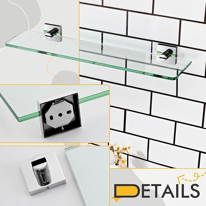 KOKOSIRI Bathroom Shelves Wall Mounted 20-Inch Floating Glass Shelf Kitchen Hanging Rack for Shower Storage Decor, Polished Stainless Steel B1107CH-L20