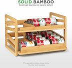Bamboo Rolling Can Organizer for Pantry, Stackable 2 Tier Canned Food Organizer Rack for Storage, Kitchen Cabinet, Can Holders Dispensers for Pantry Up To 27 Cans