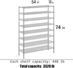 18" Deep x 54" Wide x 74" Height Wire Shelving Kit | 8-Tier | NSF Commercial Storage Rack Unit