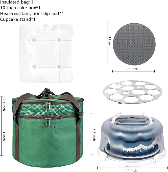 TMRIOPELP Tall Cake Carrier with Lid and Handle Insulated Cake Container Cake Transport Carrier Ideal for Pies Cupcakes and Pastries Perfect for Safe and Secure Cake Delivery (Green, 10 inch)