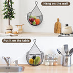 ERYTLLY Metal Fruit And Vegetable Storage Hanging Basket Wall Mounted, For Kitchen Black Wire Baskets for Flowers, Fruits and Veggies, - Set of 2