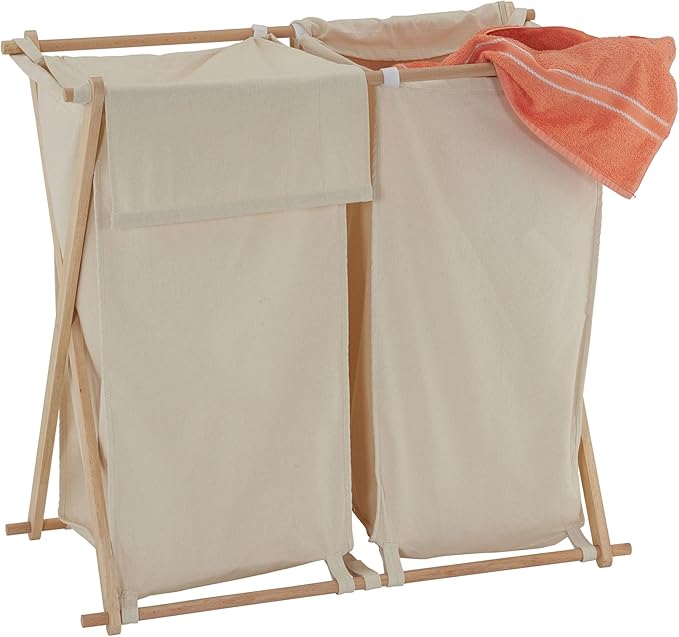 Household Essentials 6786-1 Collapsible Double X-Frame Laundry Hamper Sorter with Fold Over Lid , White