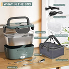 Monteka Electric Lunch Box Food Heater - Leakproof Portable Food Warmer heated lunch box for adults for Car/Home/Truck with 1.5L Removable Stainless Steel Container, 12V/24V/110V, Green