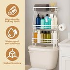 ShellKingdom Over The Toilet Storage Shelf, 3 Tier Toilet Paper Holder Stand Shelves, Punch-Free Bathroom Storage Rack with 2 Hooks, Small Space Organizers for Bathroom, Home, Countertop, White