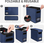BALEINE File Organizer Box with Lid, Collapsible File Folder Organizer with Plastic Slide, Hanging File Folder Box for Office Document Storage (2 Pack, Blue, S)