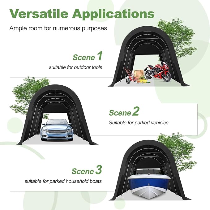 COBIZI 10x15 Carport Canopy Heavy Duty Portable Garage Tent with Double Zippered Roll-up Doors & Vents, Large Space Car Port Car Garage Waterproof Anti-Snow for Cars, Boats, Trucks