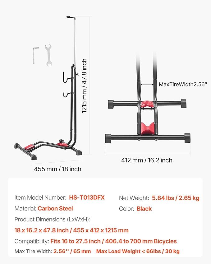 VEVOR Bike Rack, Upright Bike Stand Floor for 16 to 27.5 Inch Mountain & Road Bikes, Vertical & Horizontal Bicycle Stand for Secure Parking and Storage in Garage, Truck Bed, Indoor, Outdoor, Black