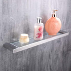 QT Modern Bathroom Glass Shelf - Wall Mounted, Brushed Finish, Made from Stainless Steel, Water and Rust Proof, Easy to Install