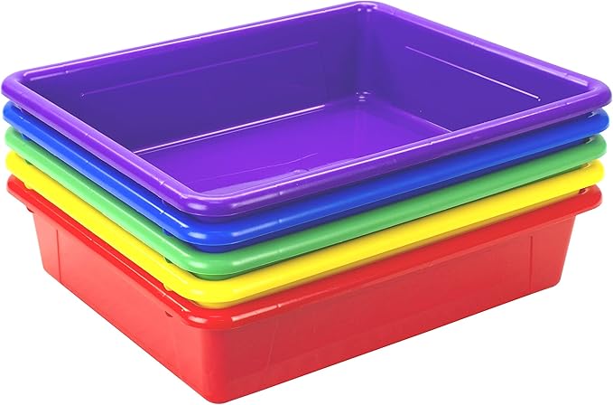 Storex Letter Size Flat Storage Tray – Organizer Bin for Classroom, Office and Home, Assorted Colors, 5-Pack (62514E05C)