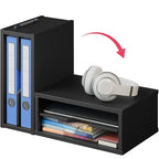 Ballucci File Organizer, 2-Tier Document Paper Sorter, Stackable Wood Desk Organizer Mail Holder, Monitor Stand with Storage Shelves, Black