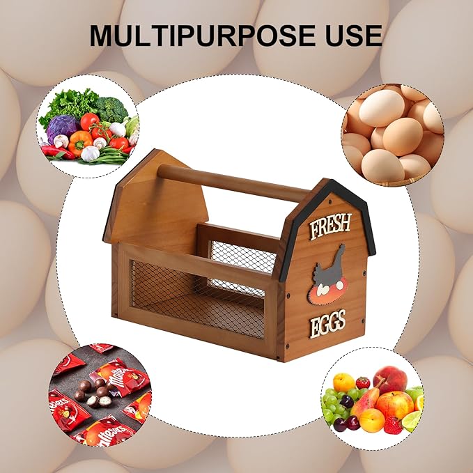 Wood Farmhouse Egg Collecting Basket - Large Countertop Chicken Egg Basket