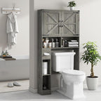 Vabches Over The Toilet Storage Cabinet, Farmhouse Storage Cabinet Over Toilet with 2 Barn Doors & Toilet Paper Holder Stand，Home Space-Saving Toilet Rack, for Laundry, Bathroom, Restroom.Grey Oak