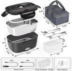Vingud Electric Lunch Box for Adults, Heated Lunch Box Food Warmer, 80W Portable Heating Lunchbox for Men/Car/Truck with 1.5L Stainless Steel Container, 12V/24V/110V Lonchera Eléctrica Portátil Gift