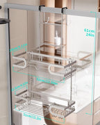 HapiRm Shower Caddy over Door- Hanging Shower Organizer with 14 Hooks and Soap Holder, Rustproof & Waterproof Stainless Steel Bathroom Shelf - Brushed Nickel