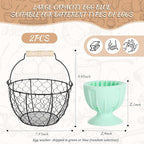2 Pcs Egg Basket With Handle,Wire Egg Basket for Gathering Fresh Eggs, Round Egg Collecting Basket for Farm,Vintage Style Chicken and Duck Eggs Basket Egg Countertop Storage Container Holder ﻿