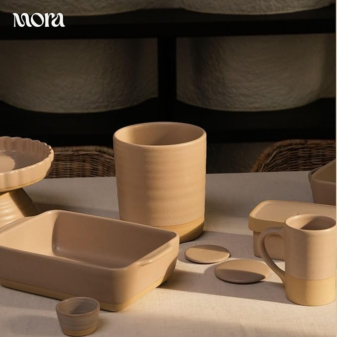 Mora Ceramic Kitchen Utensil Holder - Wooden Spoon & Spatula Crock for Countertop, Modern Farmhouse Home Decor, Extra Large 7.3" Cooking Organizer for Stove Top and Counter - Heavy & Sturdy - Mushroom