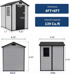 Outdoor Storage Shed with Floor, Plastic Resin Garden Shed with Window & Sloping Roof & Lockable Door for Patio Backyard Garden, Lawn Mower, Bike, Tool Storage (Grayish White + Black, 4' x 6')