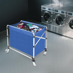 Commercial Laundry Cart with Wheels,Folding Laundry Hamper Cart,Heavy Duty Rolling Basket with Large Capacity, Sorter Trolley for Home Hotel Apartment (Blue, 34.25 * 20.47 * 30.7in)