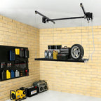 Ceiling Mount Garage Storage Rack 48x48 Inch, 300lbs Capacity Overhead Lifting Storage Rack with Adjustable Height up to 79 Inch, Heavy Duty Carbon Steel for Garage Warehouse Tool Storage, Matte Black