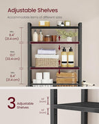 VASAGLE Over the Toilet Storage, Over Toilet Bathroom Organizer with Adjustable Shelves and Basket, 3 Hooks, Space Saving, 9.4 x 23.6 x 68.1 Inches, Ebony Black UBTS114BE01S