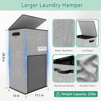 Laundry Hamper with Lid 110L, Large & Tall Laundry Basket with Removable Bag & Front Mesh Bag, Collapsible Dirty Clothes Hampers for Bedroom Aesthetic, Bathroom, Dorm, Laundry Room - Easy Carry, Grey