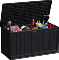 Patiowell 150 Gallon Large Outdoor Storage Box, Waterproof Deck Box with Fixed Divider, Lockable and Durable Patio Storage Solution for Patio Furniture and Garden Tools (Black)