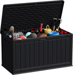Patiowell 150 Gallon Large Outdoor Storage Box, Waterproof Deck Box with Fixed Divider, Lockable and Durable Patio Storage Solution for Patio Furniture and Garden Tools (Black)