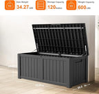 120 Gallon Resin Deck Box, Lockable Patio Outdoor Storage Box for Furniture, Garden Tools and Tools Storage, Waterproof Outside Storage Boxes - Black