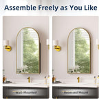 Medicine Cabinets for Bathroom, Brush Gold Arched Medicine Cabinet Recessed or Surface Wall-Mounted,Modern Bathroom Vanity Mirror with Storage, Mirrored Cabinet with Adjustable Shelves,16x31 Inch
