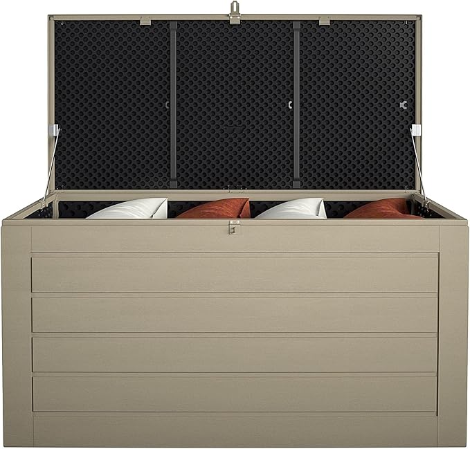 Cosco Outdoor Living 180 Gallon Patio Storage Box, Extra Large, Lockable Lid, Weather-Resistant, Tan/Brown