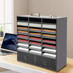 PVC File Organizer, 24 Slots Office File Storage Shelf Organizer Storage Desk Folders Mail Sorter Rack w/Removable Shelves and 2 Drawers for Office, Home, Classroom