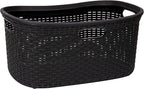 Mind Reader 40L Laundry Basket, Clothes Hamper, Premium Wicker Design, Plastic, Black