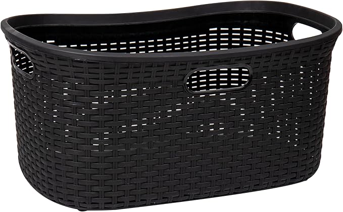 Mind Reader 40L Laundry Basket, Clothes Hamper, Premium Wicker Design, Plastic, Black