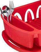 Tribello Sink Dish Drying Rack, Heavy Duty Hard Plastic Sink Set with Drainer (Red)