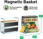 Magnetic Shelf for Fridge with Wood Lid, Fruit Potato and Onion Storage Bins, Pantry Organizers & Storage, Large Container Magnetic Spice Rack for Refrigerator, Kitchen Counter, Cabinet (Blue, 2)