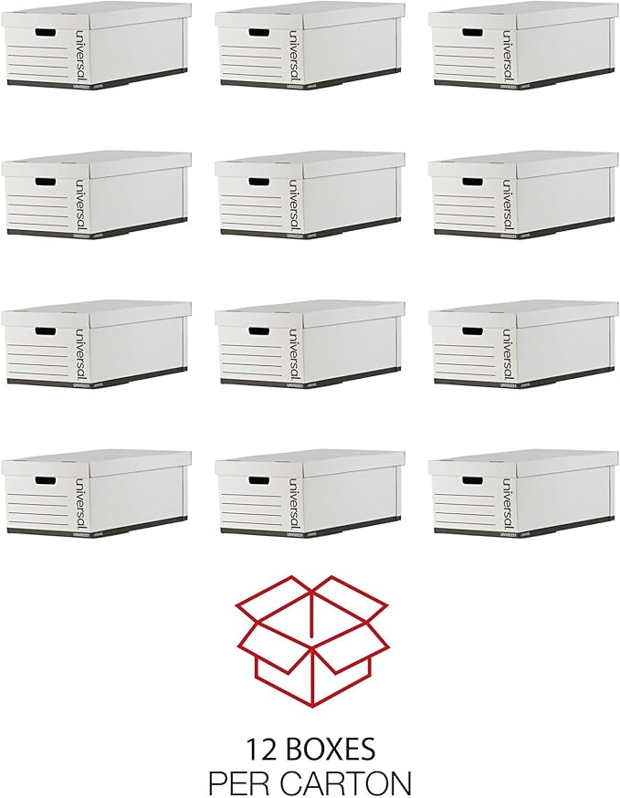 Universal 9522101 Medium-Duty Easy Assembly Legal File Storage Box - White (12/Carton)