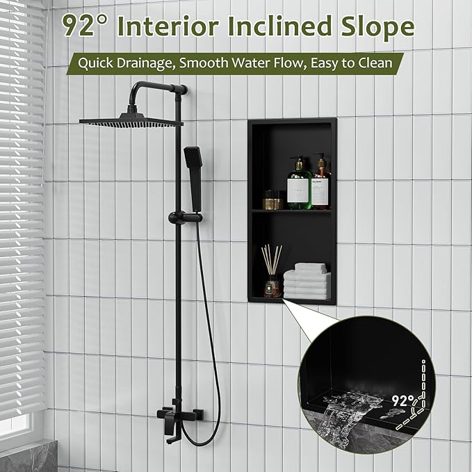 11x23 Inch Recessed Medicine Cabinet, Black Medicine Cabinet No Mirror, 304 Stainless Steel Bathroom Wall Niche Cabinet with 2-Tier for Bathroom, Living Room