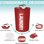 StorageRight 115L Large Laundry Basket, Laundry Hamper, Dirty Clothes Hamper for Laundry, Collapsible, Waterproof Laundry Baskets with Foam Protected Aluminum Handles for Laundry, Dorm, Family (Red)