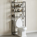 Over The Toilet Storage Rack, Bathroom Organizer with 3 Shelves & Basket, Space Saver Over Toilet Shelf with Adjustable Hooks,Black