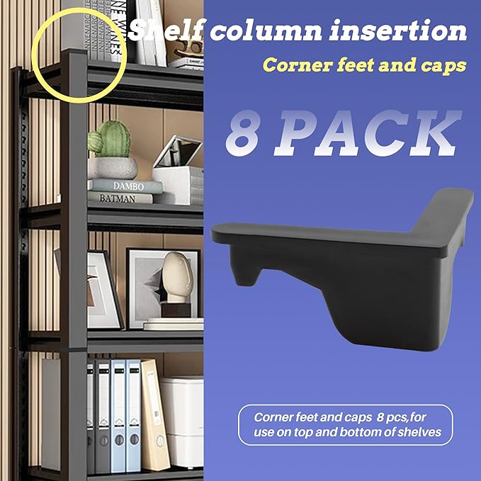 Post Inserts Connectors - PP Plastic, Injection Molded, Sturdy Support - Black, 8 Post Caps, Compatible with Whalen and Costco 5 Shelf Shelving Unit