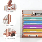 6 Tiers Letter Tray Paper Organizer with Handle, Mesh Desk File Organizer, Metal Desktop Document Shelf Organization, Paper Sorter Organizer for Office, Home or School File Folder Holder (Rose Gold)