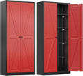 INTERGREAT Metal Storage Cabinet with Magnetic Doors, 63" H Modern Classic Style Metal Cabinets with 2 Doors and 4 Adjustable Shelves for Home Office, Kitchen, Bathroom (Black Red)