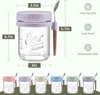 6 Pack Overnight Oats Containers with Lids and Spoons, 16 oz Glass Mason Overnight Oats Jars, Large Capacity Airtight Jars for Milk, Cereal, Fruit